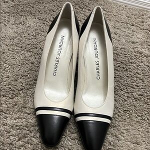 Charles Jourdan Black and Cream Heels